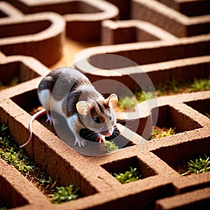 Mouse lost in maze, being trained to find a solution and exit