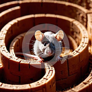 Mouse lost in maze, being trained to find a solution and exit