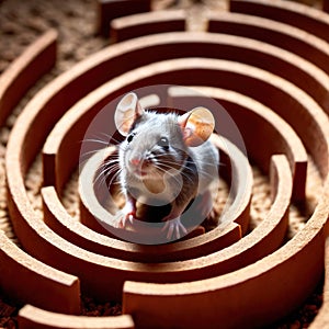 Mouse lost in maze, being trained to find a solution and exit