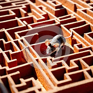 Mouse lost in maze, being trained to find a solution and exit