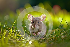 Mouse in Lush Green Grass