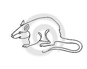 Mouse one line drawing. One continuous line drawing of rat for company logo identity. Abstract minimal line art. Funny