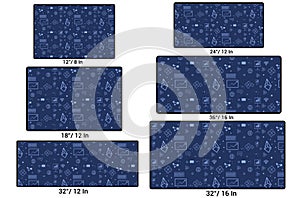 Technology Doodle Icon Pattern Mouse Pad Size Mockup Set Vector Template