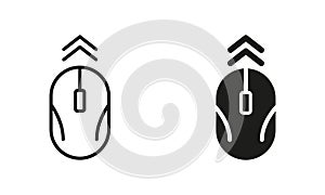 Mouse PC Line and Silhouette Icon Set. Computer Mouse, Scroll Up Pictogram. Swipe Up Arrow. Technology Wireless Computer
