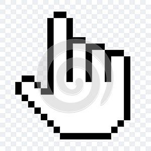 Mouse pixelated cursor. Mouse hand cursor. Computer Mouse click cursor. Black vector icon. Vector clipart.