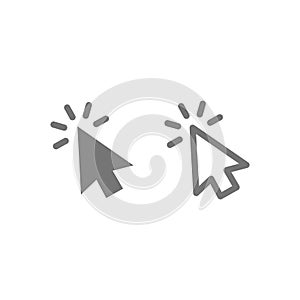 Mouse pointer arrow click line and fill vector icon set