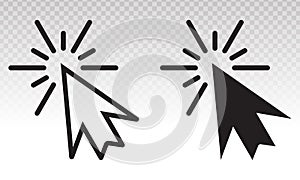 Mouse pointer arrow clicked or cursor click line art flat icon for apps and websites