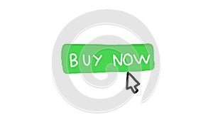 Mouse pointer hovering and clicking to buy now button. Green button for online commerce, shop concept.