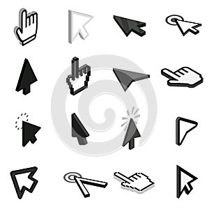 Mouse pointer icons set, isometric 3d style