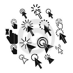 Mouse pointer icons set, simple style