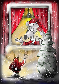 Mouse Santa in Window