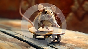 Mouse On Skateboard Gets Scared