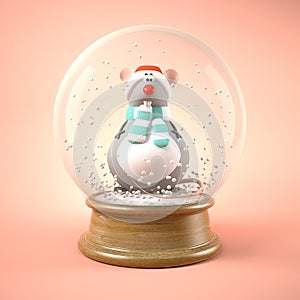 Mouse in snow ball 3D illustration