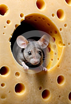 Mouse in Swiss cheese created with Generative AI
