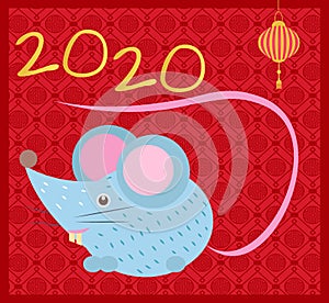 Mouse Symbol of New Year, 2020 Festive Vector