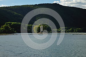 Mouse Tower At Rhine River In Bingen Rhineland-Palatine Germany On A Beautiful Sunny Autumn Day