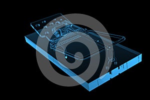 Mouse Trap 3D rendered xray blue