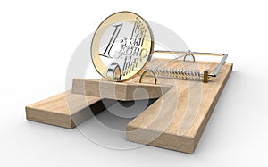 Mouse trap with euro coin as bait isolated
