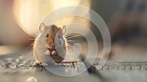 mouse on a wooden table close-up