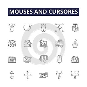 Mouses and cursores line vector icons and signs. click, mouse, symbol, vector, isolated, web, sign,arrow outline vector
