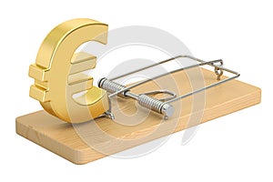 Mousetrap with euro sign, 3D rendering