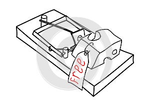 Mousetrap with free cheese sign entrapment concept