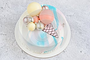Mousse cake with ice cream decoration