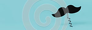 Moustache corkscrew on blue background, web banner