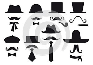 Moustache and hats, vector set