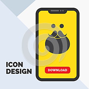 moustache, Hipster, movember, santa, Beared Glyph Icon in Mobile for Download Page. Yellow Background