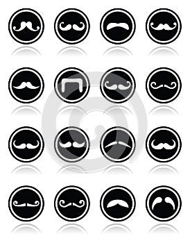 Moustache or mustache round black vector icons