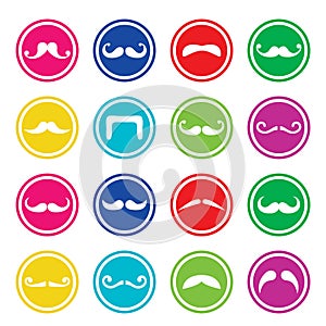 Moustache or mustache round colorful icons