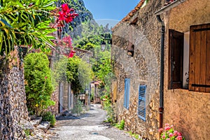 Moustiers Sainte Marie village with street in Provence, France