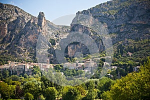 Moustiers-Sainte-Marie village view in Provence, France