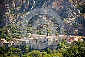 Moustiers-Sainte-Marie village view in Provence, France