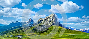 Moutain aerials Passo Giau road to the mountain, Mountain road in Italy Alps, Passo Giau area in the Italian Dolomites popular