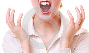 Mouth of angry businesswoman furious woman screaming