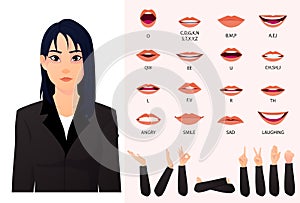 Mouth Animation set and lips Syncing with Asian Business Woman