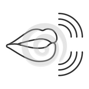 Mouth, lips, pronunciation of sounds thin line icon, linguistics concept, phonetics speech vector sign on white photo