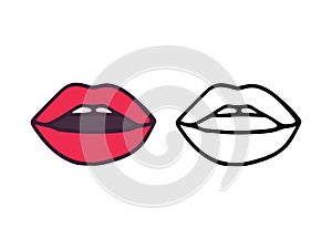 Mouth or lips with teeth in cartoon and outline