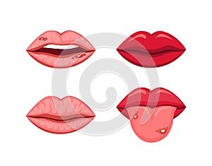 Mouth lips with tongue healthy and disease ulcer stomatitis symbol dental clinic health concept in cartoon illustration vector photo