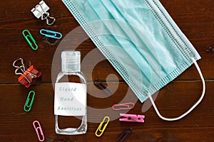 Mouth mask and  liquid hand sanitizer with colored paperclips