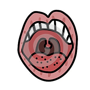 Mouth open to show tooth cartoon illustration
