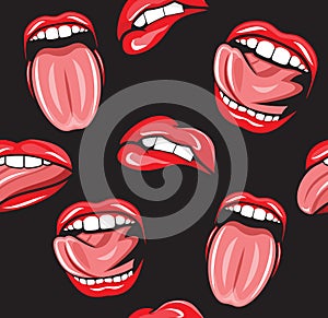 Mouth pop art vector seamless pattern