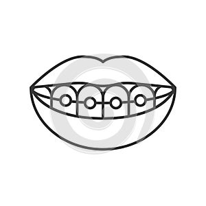 mouth with smiling teeth, mouth with dental braces simple outline icon