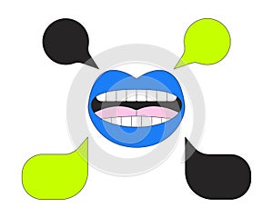 Mouth speaking with empty speech bubbles 2D cartoon object