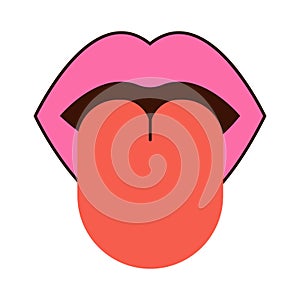 Mouth with tongue sticking out, lips blowing pink and open mouth with eye. Various mimic emotions and facial expressions. Vector