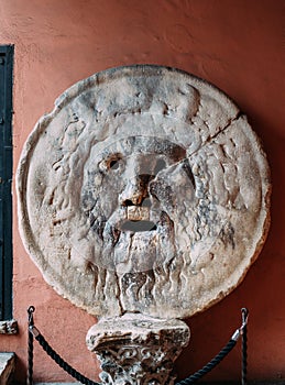 Mouth of Truth  Bocca della Verita marble mask in the Santa Maria in Cosmedin  basilica church in Rome.