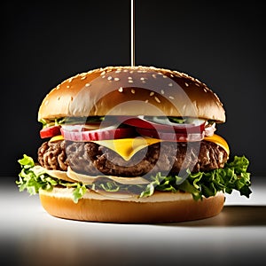 A mouth-watering cheeseburger with a juicy beef patty, fresh lettuce. Ai-Generated Images