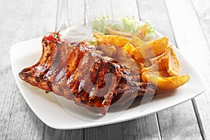 Mouth Watering Grilled Pork Rib and Fried Potatoes
